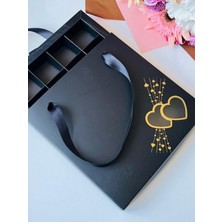 16 Bölmeli Çanta Model Bonbon Çikolata Kutusu-Gold Yaldız Kalp (5 Adet)