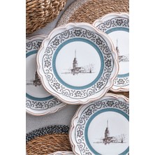 Rubi Porselen Nostalji 6 Kişilik 21 cm Kız Kulesi Desenli Porselen Pasta & Tatlı Tabağı Takımı | Istanbul Motifli