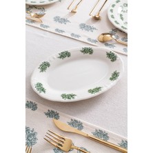 Rubi Porselen Vintage Flowers Green 2’li Kayık Tabak 26 cm – Çiçek Desenli Porselen Sunum Tabağı