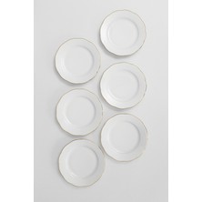 Rubi Porselen Gold Altın Yaldızlı 6 Kişilik 19 cm Porselen Pasta Tabağı Takımı - Seti