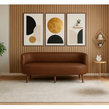 Azra Mobilya Sydney Üçlü Koltuk Kanepe | Deri Kumaş - Ahşap Ayak | Ev & Ofis Kullanımı - Acı Kahve