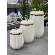 Lumindra Lüx Porselen 3 Lü Kabak Baharat Beyaz Kavanozu