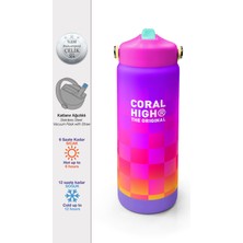 Coral High Neon Renkli Dama Desenli Katlanır Ağızlıklı Çelik Termos 650 ml 38303