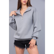 Tomiross Hande Kadın Yarım Fermuarlı Yaka Üç Iplik Sweatshirt HANDE-3785