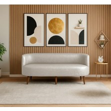 Azra Mobilya Sydney Üçlü Koltuk Kanepe | Deri Kumaş - Ahşap Ayak | Ev & Ofis Kullanımı - Krem