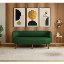 Azra Mobilya Sydney Üçlü Koltuk Kanepe | Deri Kumaş - Ahşap Ayak | Ev & Ofis Kullanımı - Yeşil