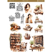 Miray Craft 1 Adet Kahve Temalı Sticker – 12X17 cm Scrapbook, Bullet Journal, Planlayıcı Için