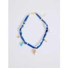 Jimmy Key Lacivert Deniz Kabuğu Figürlü Ip Detaylı Kolye