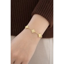 Girift Vintage Zupk Yonca Detaylı Gold Bileklik