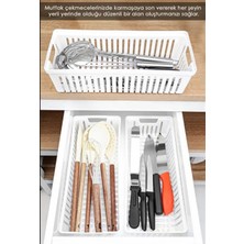 Webmall 4’lü Beyaz Mutfak Çekmece Içi Düzenleyici – Kaşık Çatal Bıçak Organizeri, Plastik Düzenleme Kutusu