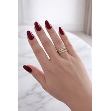 Elviora Store Zincir ve Taş Detaylı Gold Gümüş Taşlı Yüzük