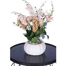 Yapay Çiçek Sitesi Küçük Kabak Beton Saksıda Yapay Yasemin Çiçeği Krem