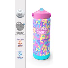 Coral High Pembe Sarı Lavanta Kamuflaj Desenli Katlanır Ağızlıklı Çelik Termos 650 ml 38301