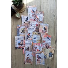 Kolbi Craft 15 Adet Eskitme Vintage Kuş Temalı Scrapbook Kağıt Seti Bullet Journal Dekupaj Kağıdı