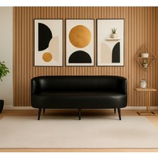 Azra Mobilya Sydney Üçlü Koltuk Kanepe | Deri Kumaş - Ahşap Ayak | Ev & Ofis Kullanımı - Siyah