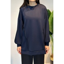 Lale Butik Modal Basic Sweat Kesme Detay Tunik 24334 Lacivert