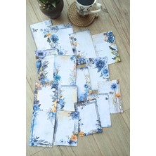Kolbi Craft 15 Adet Eskitme Vintage Mavi Çiçek Temalı Scrapbook Kağıt Seti Bullet Journal Dekupaj Kağıdı