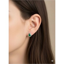 Eski Yeni Antik Gümüş Küpe Zümrüt Taşlı