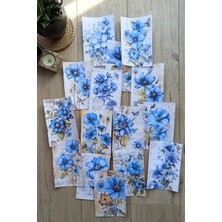 Kolbi Craft 15 Adet Eskitme Vintage Mavi Çiçek Temalı Scrapbook Kağıt Seti Bullet Journal Dekupaj Kağıdı
