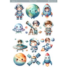 Miray Craft 1 Adet Uzay Temalı Sticker (12X17 Cm) Bullet Journal,scrapbook, Ajanda ve Planlayıcı Için