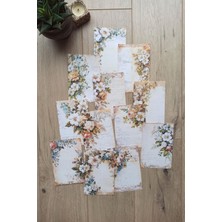 Kolbi Craft 12 Adet Eskitme Vintage Çiçek El Yazı Temalı Scrapbook Kağıt Seti Bullet Journal Dekupaj Kağıdı