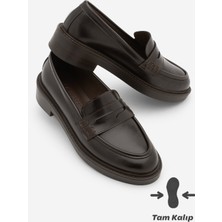 Marjin Kadın Loafer Günlük Klasik Ayakkabı Casual Makosen Fonle Kahve