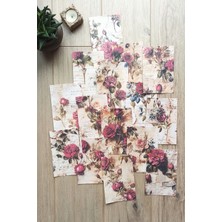 Kolbi Craft 15 Adet Eskitme Vintage Gül Temalı Scrapbook Kağıt Seti Bullet Journal Dekupaj Kağıdı