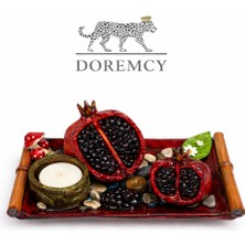 Doremcy Nar Mumluklu Dekoratif Tepsi 17X11 cm Polyester Döküm Biblo Seti