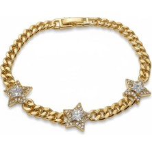 Lunel Accessory Altın Kaplama Zincir Bileklik – Yıldız Kesim Taşlı Figürlü Şık Kadın Bileklik