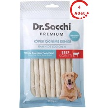 Dr.sacchi Beyaz Sığır Derisi Burgu Çubuk Köpek Ödülü 15'li 110 gr x 4 Adet