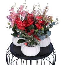 Yapay Çiçek Sitesi Küçük Kabak Beton Saksıda Yapay Yasemin Çiçeği 3lü Set