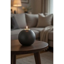 Safir Design Antrasit Küre El Yapımı Dekoratif Mumluk - Minimalist Tealight Mum Hediyeli Mumluk