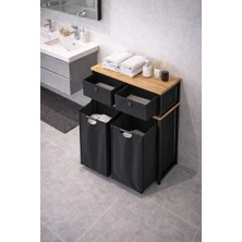 Miyuhome Metal Kızaklı Çamaşır Sepeti 2 Adet Saklama Kutulu 2X40 Lt Kirli Sepeti Büyük Boy Raflı Kirli Sepeti