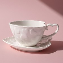 Karaca Pink Love Çay Fincanı ve Tabağı Beyaz 140 ml