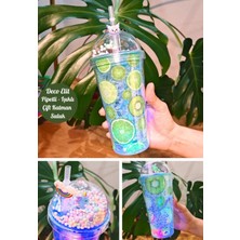 Marsilyan Buzz Temalı Suluk Pipetli Buzlu Cam Görünümlü Led Işıklı 450 ML Çift Katman Mika 2768