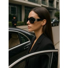 Marsilyan BB Cool Kadın Güneş Gözlüğü Gold Metal BB Detay Siyah Çerçeve  UV 400 Korumalı CE Sertifikalı