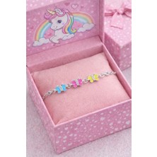 miraç gümüş takı atölyem 925 Ayar Gümüş 3'lü Kelebek Detaylı Zirkon Taşı Mineli Kız Çocuk Bileklik