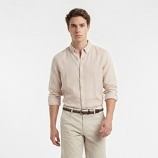 Nautica Erkek Bej Regular Fit Keten Gömlek W65103T.1PS