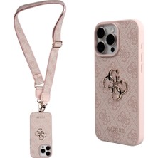 iPhone 16 Pro Max Uyumlu Kılıf Guess Orjinal Lisanslı 4g Büyük Metal Logolu Kalın Askılı Kapak Pembe