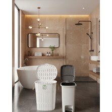 Buclee Bambu Görünümlü Halatlı Çamaşır Sepeti 65 Lt ve Pedallı Iç Kovalı Çöp Kovası 40 Lt Banyo Seti