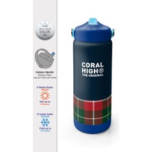 Coral High Lacivert Ekose Fiyonk Desenli Katlanır Ağızlıklı Çelik Termos 650 ml 38307