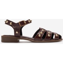 Dericlub Kadın Bilek Bağlama Düz Taban Sandalet Gerçek Deri Zy 4180 Kahverengi