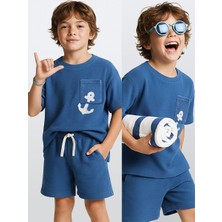 Denokids Erkek Çocuk Takım Havlu Kumaş Oversize T-Shirt & Şort – Çapa Takım 7-12 Yaş