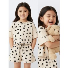 Denokids Kız Çocuk Takım Leopar Havlu Kumaş T-Shirt Şort Takım Yazlık 4-9 Yaş