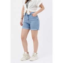 Blue Turtle Yüksek Bel Mavi Jean Şort