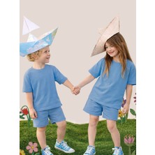 Mshb&G Mavi Oversize T-Shirt Şort Takım Çocuk Unisex %100 Pamuk