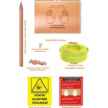 Meepo Statik Elektrik Topraklama Levha Seti (25X35CM 1mm Levha, 5 Metre 10MM2 Kablo, 14MM 1 Metre Çubuk) Uyarı Levhaları Hediye