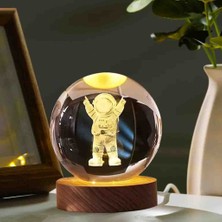 Sarego Astronot Kristal Cam Kar Küresi Usb’li Ahşap Tabanlı Özel Gün Işığı Temalı Hediyelik Eşya 3D Boyutlu Konsept Masaüstü Dekoratif Set