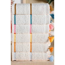 Bersay Tekstil 6’lı Premium, Bohem, Renkli, Püsküllü ve Çizgili Havlu Seti | El, Yüz, Baş Havlu Seti 50X85 cm