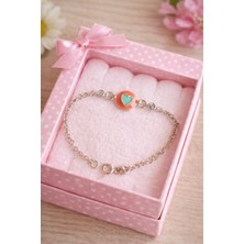 miraç gümüş takı atölyem 925 Ayar Gümüş Kalpli Mineli Kız Çocuk Bileklik